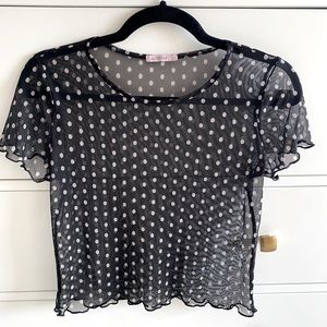 Antistar Black Polka-Dot Mesh Top~Medium